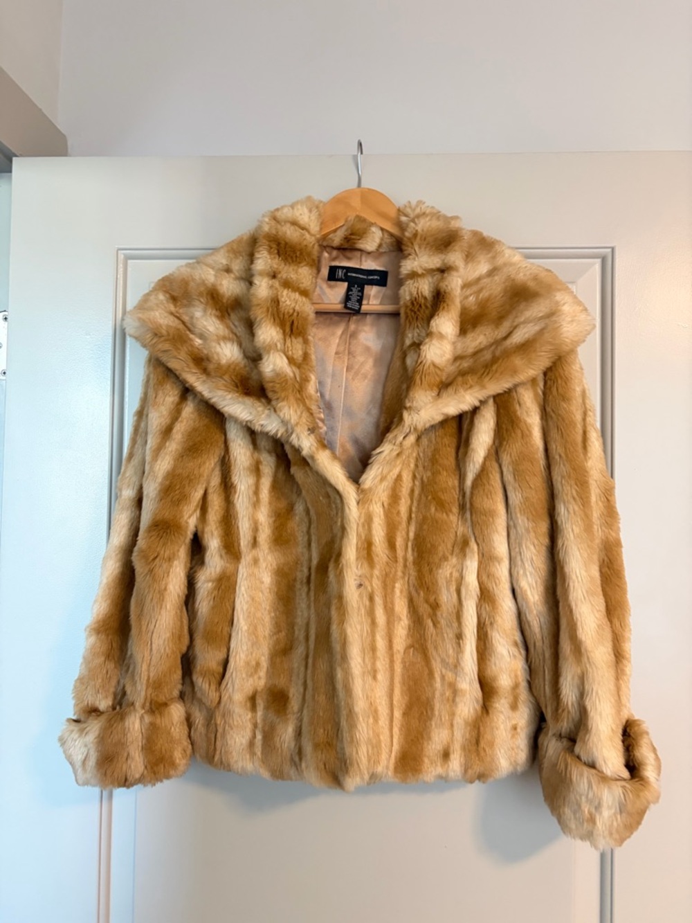 INC International Concepts Plush Faux Fur Jacket in Tan